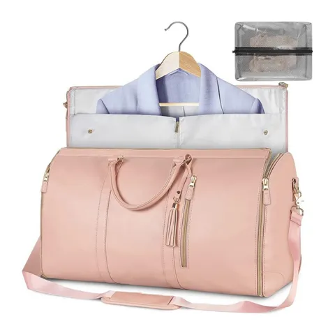 Sac à Vêtements de Voyage pour Femmes Hommes Imperméable Cuir PU Sac de Costume Weekender Duffel Sac avec Pochette à Chaussures