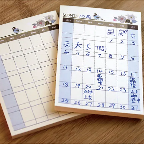Creative Sticky Memo Pad Student Weekly Monthly Plan Time Schedule Daily Memo Cute Bird Floral Stationery Notebook