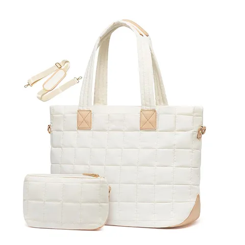 Borsa Tote Trapunta Imbottita da Donna Leggera Borsa a Mano Grande Capacità Laptop Lavoro Tracolla con Pochette