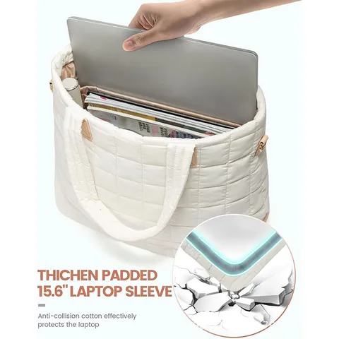 Borsa Tote Trapunta Imbottita da Donna Leggera Borsa a Mano Grande Capacità Laptop Lavoro Tracolla con Pochette