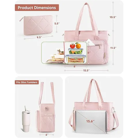 Damen Gesteppte Polyester Tote Tasche Große Kapazität Isolierte Lunchtasche Wasserdichte Pendler Umhängetasche Reise Handtasche