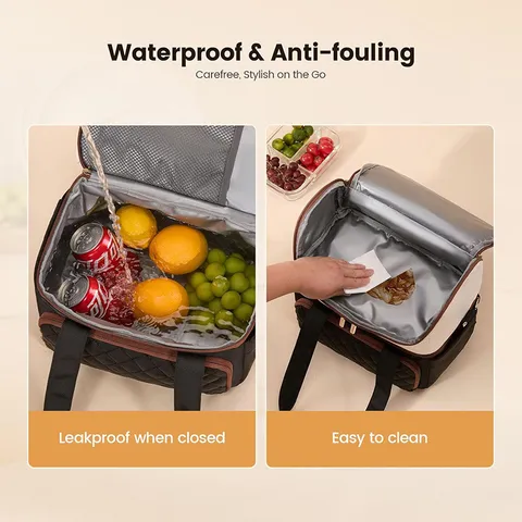 Double Layer Insulated Lunch Bag Portable Thermal Cooler Tote Bag Waterproof Leakproof Lunch Box With Strap