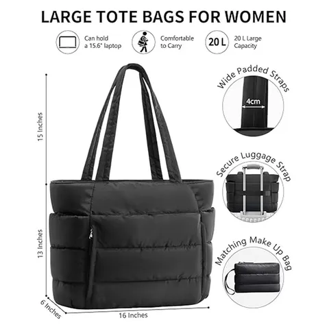 Large Capacity Women Tote Bag Multi Compartment Travel Work Laptop Bag Lightweight Fluffy Handbag Casual Shoulder Bag