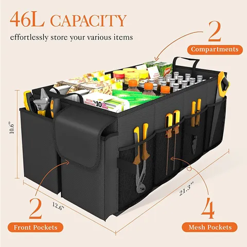 Grote Capaciteit Opvouwbare Auto Kofferbak Organizer Polyester Multi Compartiment Opbergbox Met Vakken Voor Auto SUV