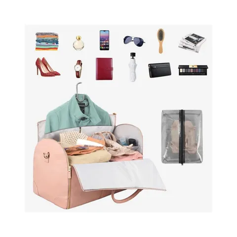 Sac à Vêtements de Voyage pour Femmes Hommes Imperméable Cuir PU Sac de Costume Weekender Duffel Sac avec Pochette à Chaussures
