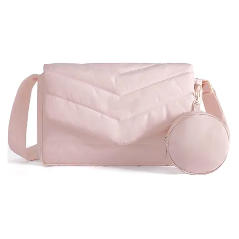 Women's Casual Nylon Crossbody Bag Quilted Tote Shoulder Bag With Removable Coin Purse Adjustable Strap Travel Handbag