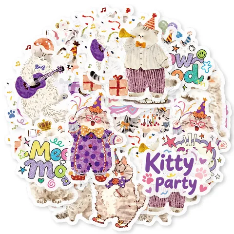 Cute Cartoon Cat Stickers Waterproof PVC Decals For Student Scrapbooking Diary Phone Case Tablet Decoration