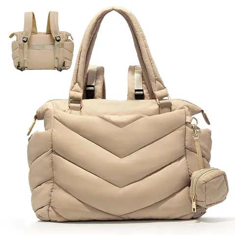 Multifunctional Quilted Nylon Diaper Backpack Large Capacity Mommy Bag Travel Lightweight Handbag Diaper Bag For Mother