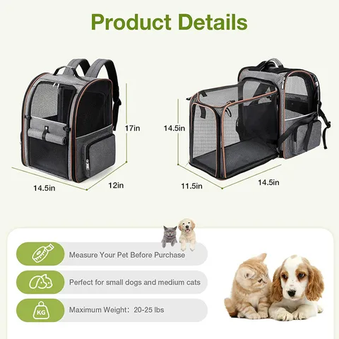 Expandable Pet Cat Dog Backpack Portable Breathable Mesh Travel Puppy Carrier Bag For Outdoor Walking Pet Supplies