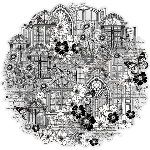 Vintage Line Art Window Butterfly Stickers Black White Border Material For Student Handaccount DIY Guka Decorative Crafts