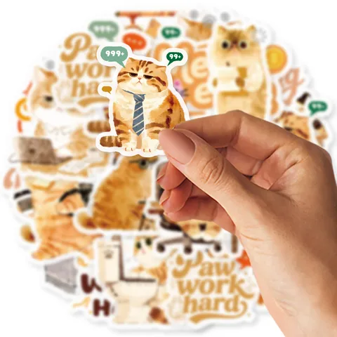 Funny Fat Orange Cat Stickers Waterproof PVC Cartoon Decorative Stickers For Luggage Laptop Scrapbook DIY Crafts