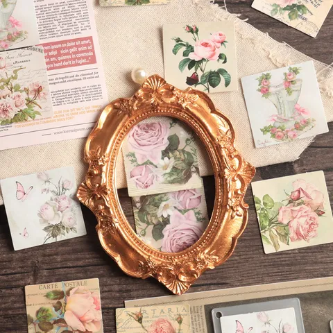 Vintage Plant Stickers Boxed Decorative Sealing Stickers For Journaling DIY Rose Floral Scrapbooking Craft Supplies