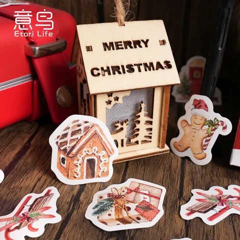 Vintage Christmas Stickers Boxed Set Decorative Diary Envelope Material Scrapbooking Supplies Holiday Craft Decals