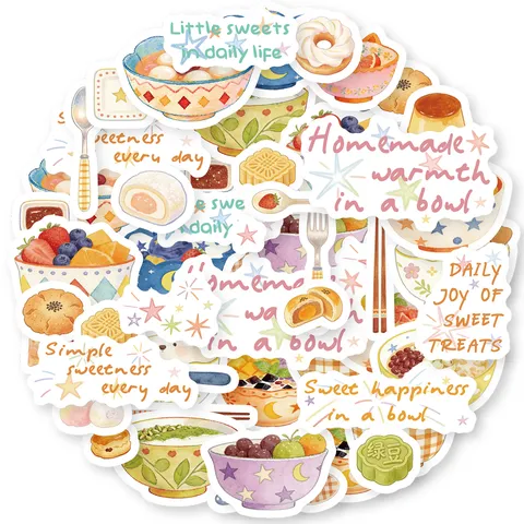 Cute Cartoon Food Theme Decorative Sticker Roll Waterproof Stationery Sticker For Journal Water Bottle Luggage Scrapbook