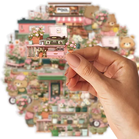 Cute Bear Flower Shop Transparent PET Stickers Floral Decorative DIY Journaling Waterproof Scrapbooking Stationery