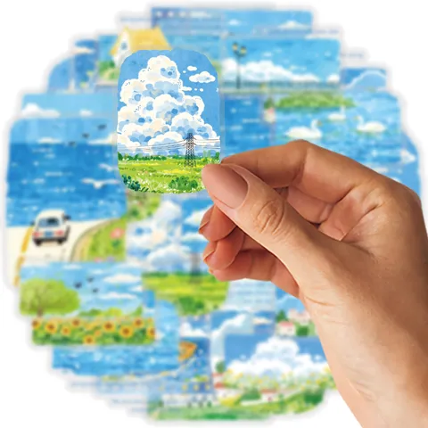Decorative Planner Stickers Small Town Sky Landscape Oil Painting Healing Diary DIY Art Craft Stationery Supplies