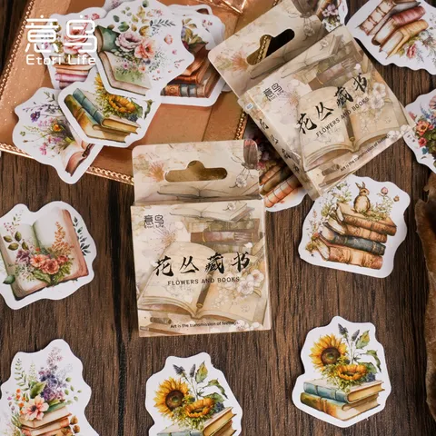 Vintage Floral Book Pattern Journal Stickers DIY Envelope Greeting Card Retro Stationery Set