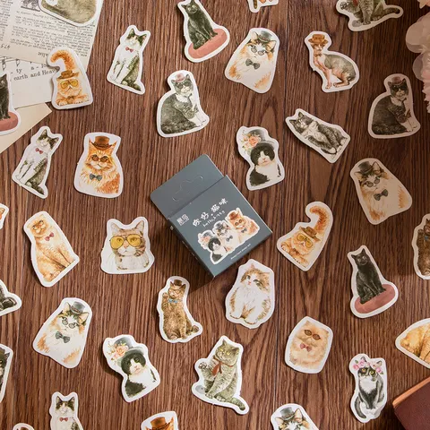 Vintage Japanese Gentleman Cat Animal Sticker DIY Decorative Journal Boxed Stationery Stickers