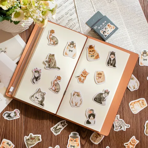 Vintage Japanese Gentleman Cat Animal Sticker DIY Decorative Journal Boxed Stationery Stickers