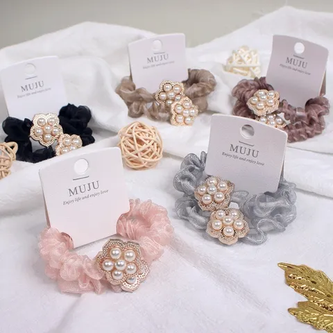 Leichter Luxus Perle Blume Haargummi Netz Kleine Darm Haarring Koreanische Version Kopfbedeckung Mode Haarschmuck