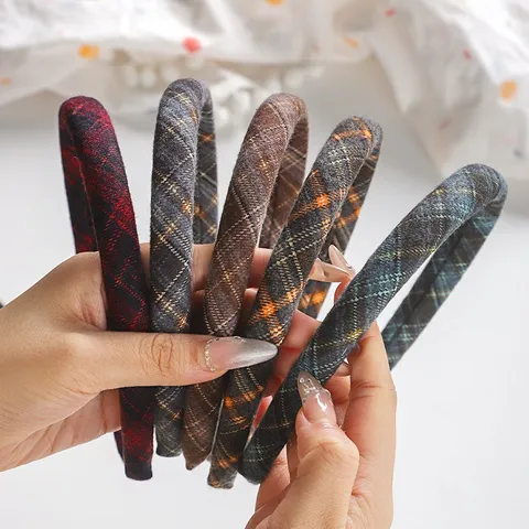 Koreanischer College Stil Karierter Haarreif Gepolstert Hohe Krone Haarreif Stoff Haarschmuck Für Damen Tägliche Freizeit