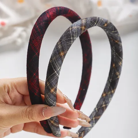 Koreanischer College Stil Karierter Haarreif Gepolstert Hohe Krone Haarreif Stoff Haarschmuck Für Damen Tägliche Freizeit