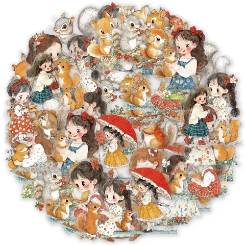 Cute Cartoon Girl And Animal PET Sticker Pack Decorative Handmade Scrapbook Stationery Stickers For Journal DIY