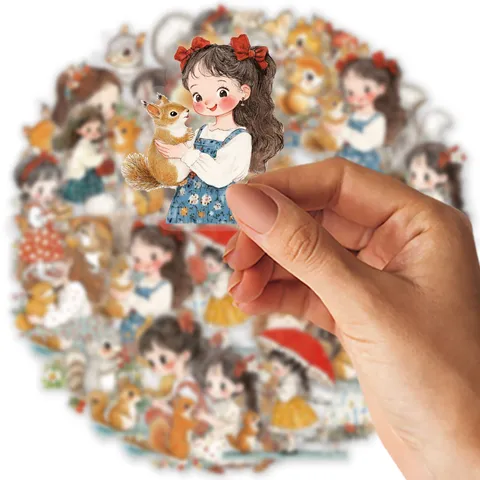 Cute Cartoon Girl And Animal PET Sticker Pack Decorative Handmade Scrapbook Stationery Stickers For Journal DIY