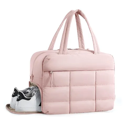 Grand Sac de Voyage Duffel Imperméable Matelassé Weekender Sac de Sport Cabas avec Compartiment à Chaussures Séparé pour Femme