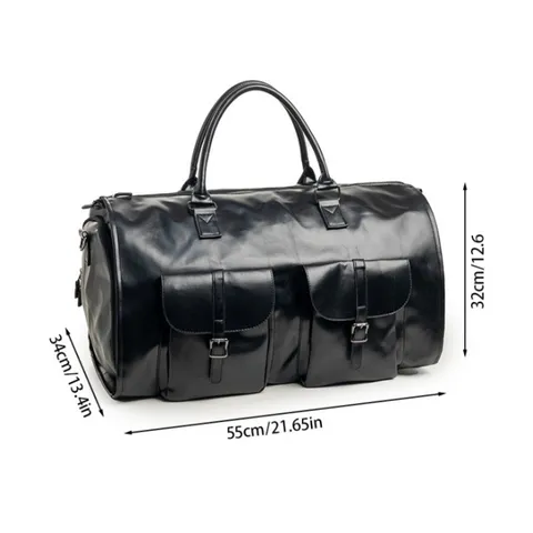 Convertible Travel Duffel Bag Waterproof PU Leather Overnight Luggage Bag With Shoe Compartment For Men Women
