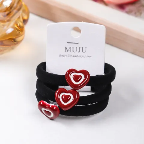 Süße Bär Herz Buchstaben Haargummis Hochelastische Nahtlose Schwarze Rote Haarseile Für Damen Mädchen Mode Haaraccessoires