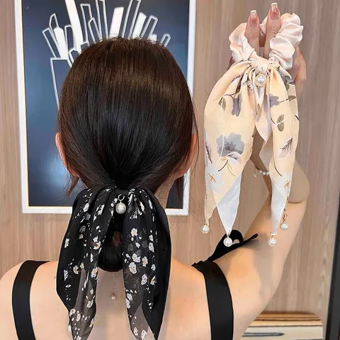 Koreanischer Stil Schleife Band Haargummi Künstliche Perle Anhänger Quasten Haarseile Gummibänder Haarschmuck Für Damen
