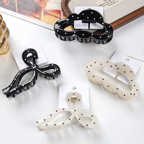 Women Fashion Polka Dot Ribbon Cloud Hair Claw Clip Resin Enamel Shark Clip Hair Accessories Daily Styling Hair Pin