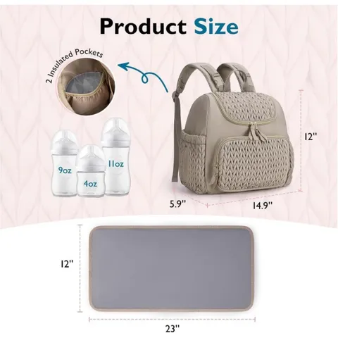 Multifunctional Nylon Diaper Backpack Large Capacity Travel Baby Mommy Bag Quilted Nappy Bag with Changing Pad