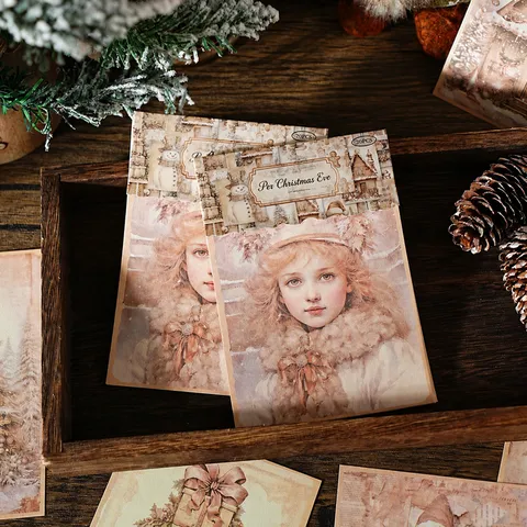 Vintage Christmas Material Paper Beige Christmas Eve Journal DIY Decorative Nostalgic Stickers Craft Supplies