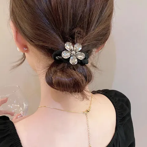 Kristall Strass Haargummi Luxus Stern Blumen Haarseil Hoher Pferdeschwanz Elastisches Haarband Für Damen Zubehör