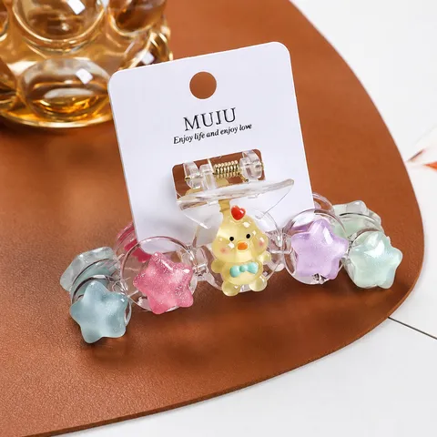 Koreanisch Süß Cartoon Stern Haarklammer Harz Transparent Bunt Haarklammer Für Frauen Tägliche Haar-Accessoires