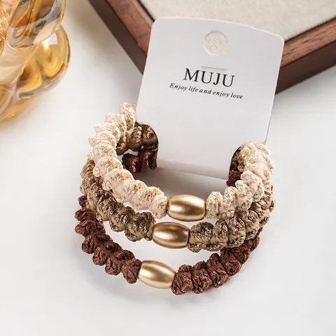 Minimalistische Elastische Haargummis mit Gold Metallperlen Hoher Stretch Haarseile Pferdeschwanz Halter Haarschmuck für Damen