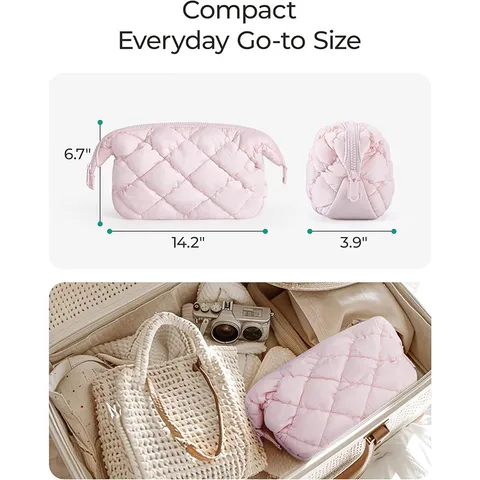 Puffy Quilted Makeup Bag Large Capacity Waterproof Travel Toiletry Bag Cloud Cosmetic Pouch For Women Daily Storage