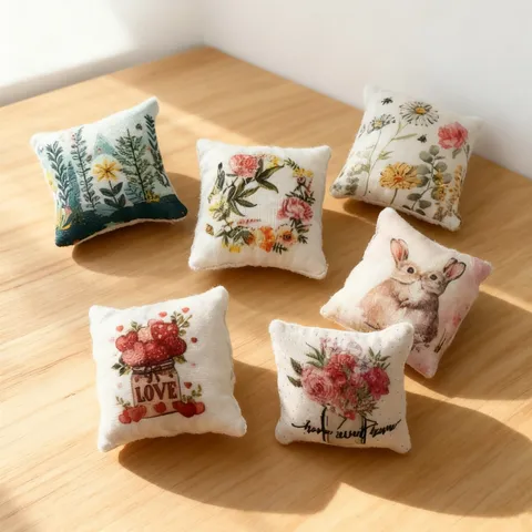 Almohada Decorativa Miniatura de Casa de Muñecas Primavera Pascua Cojín de Sofá Sala Micro BJD Tela Juguete