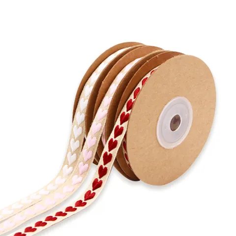 Yarn-Dyed Heart Embroidery Ribbon Wedding Valentine's Day Gift Flower Packaging DIY Decorative Ribbon Clothing Accessories