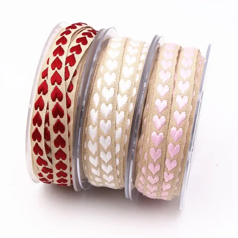 Yarn-Dyed Heart Embroidery Ribbon Wedding Valentine's Day Gift Flower Packaging DIY Decorative Ribbon Clothing Accessories