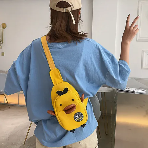 Damen Cartoon Duck Segeltuch Umhängetasche Süßes Tierdesign Kleine Brusttasche Lässige Einzelne Schultertasche Tägliche Reise Handtasche