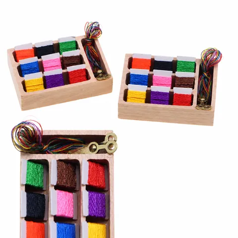 Miniaturen Houten Naaikist Poppenhuis Miniatuur Meubels Naaigereedschap Model Accessoires Poppen Accessoires