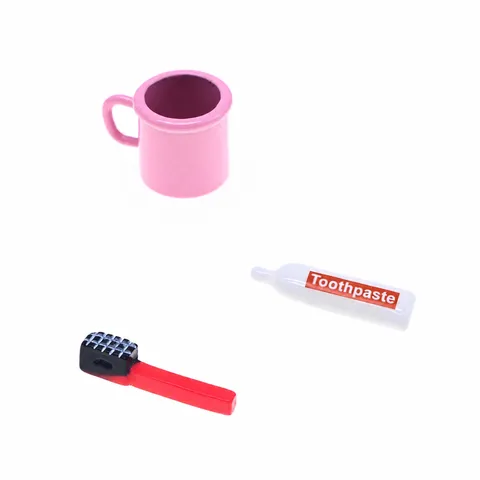 Accesorios de Baño en Miniatura para Casa de Muñecas Set de Cepillo de Dientes y Taza de Aleación Modelo de Juguete de Decoración