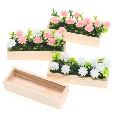 Dollhouse Miniature Potted Plant Simulation Flower Rectangular Wood Planter BJD Home Garden Micro Landscape Decor