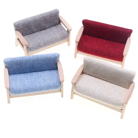 Puppenhaus Miniatur Holz Doppelsofa Modell Mikro Wohnzimmer Szene Puppenhaus Möbel Zubehör Spielzeug Geschenk