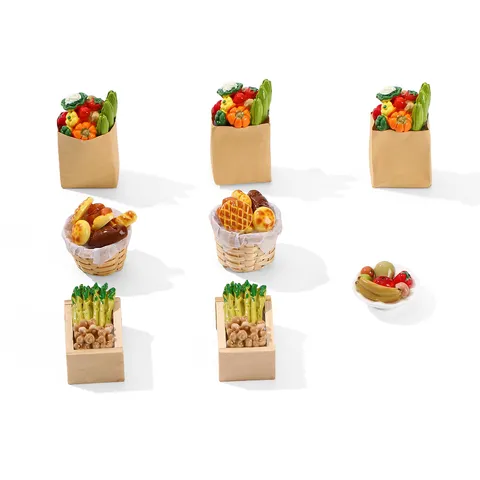 Dollhouse Miniature Simulation Vegetables Fruits Food Bread Basket Resin Micro Landscape Kitchen Scene Model