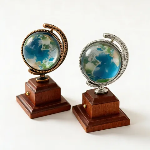 Dollhouse Miniature Globe Model Retro World Map Ornament Metal Wood Teaching Doll House Scene Prop