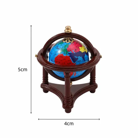 Globo Giratorio de Metal en Miniatura para Casa de Muñecas Adorno de Escritorio con Soporte de Madera Retro Accesorio de Paisaje